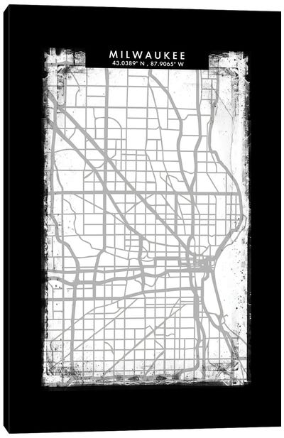 Milwaukee City Map Black White Grey Style Canvas Art Print - Milwaukee Art