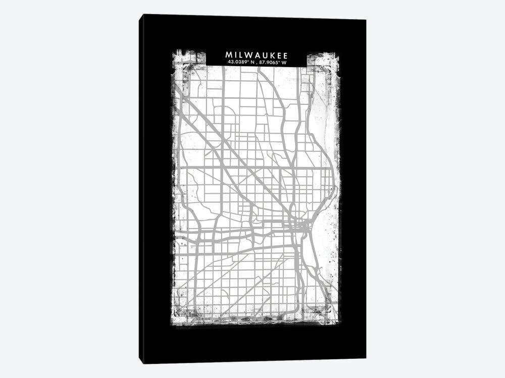 Milwaukee City Map Black White Grey Style by WallDecorAddict 1-piece Canvas Print