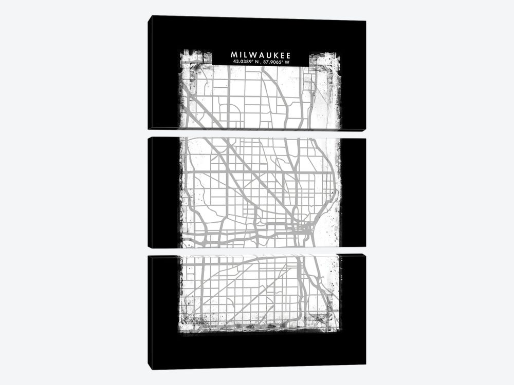 Milwaukee City Map Black White Grey Style by WallDecorAddict 3-piece Canvas Art Print