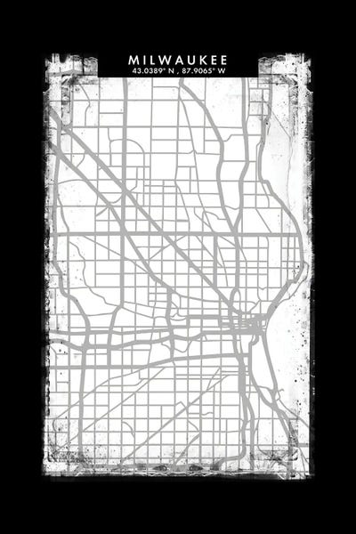 Wisconsin: Milwaukee City Map Black White Grey Style by WallDecorAddict