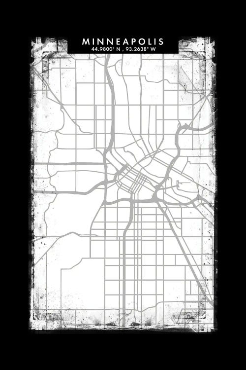 Minneapolis City Map Black White Grey Style