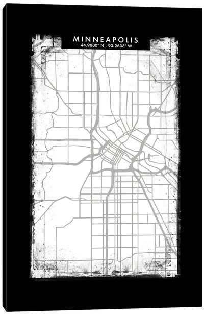 Minneapolis City Map Black White Grey Style Canvas Art Print - Minnesota Art