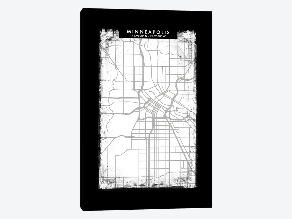 Minneapolis City Map Black White Grey Style by WallDecorAddict 1-piece Canvas Art