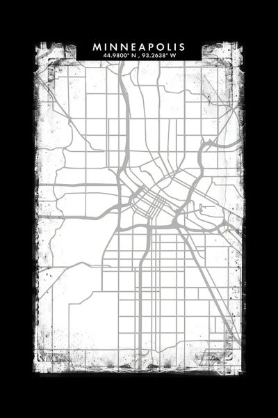 Minneapolis City Map Black White Grey Style