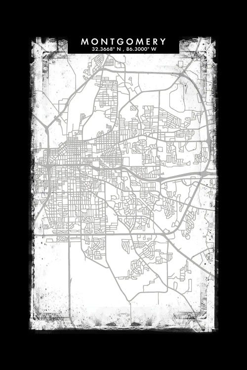 Montgomery  City Map Black White Grey Style