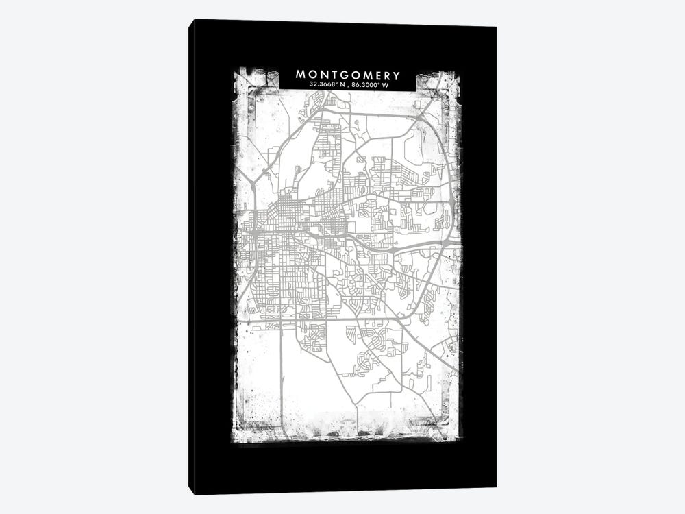 Montgomery  City Map Black White Grey Style by WallDecorAddict 1-piece Art Print