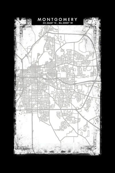 Alabama: Montgomery  City Map Black White Grey Style by WallDecorAddict