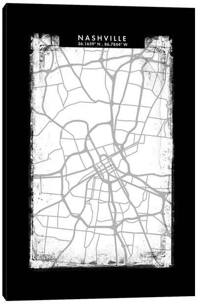 Nashville City Map Black White Grey Style Canvas Art Print - Nashville Maps