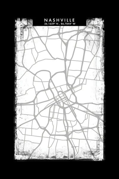 Nashville: Nashville City Map Black White Grey Style by WallDecorAddict