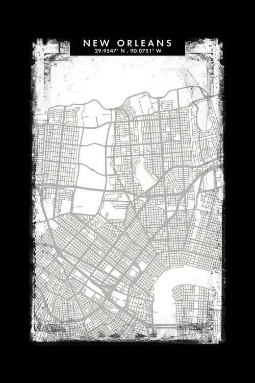 New Orleans City Map Black White Grey Style