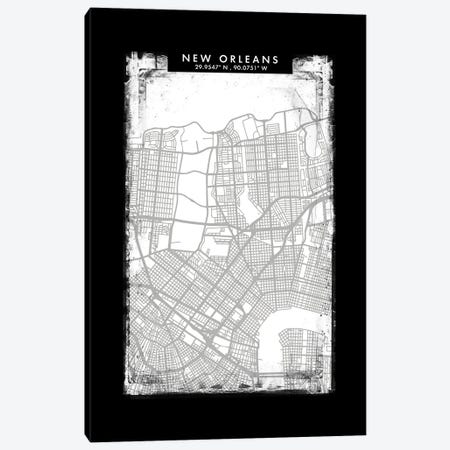 New Orleans City Map Black White Grey Style Canvas Print #WDA2074} by WallDecorAddict Canvas Wall Art