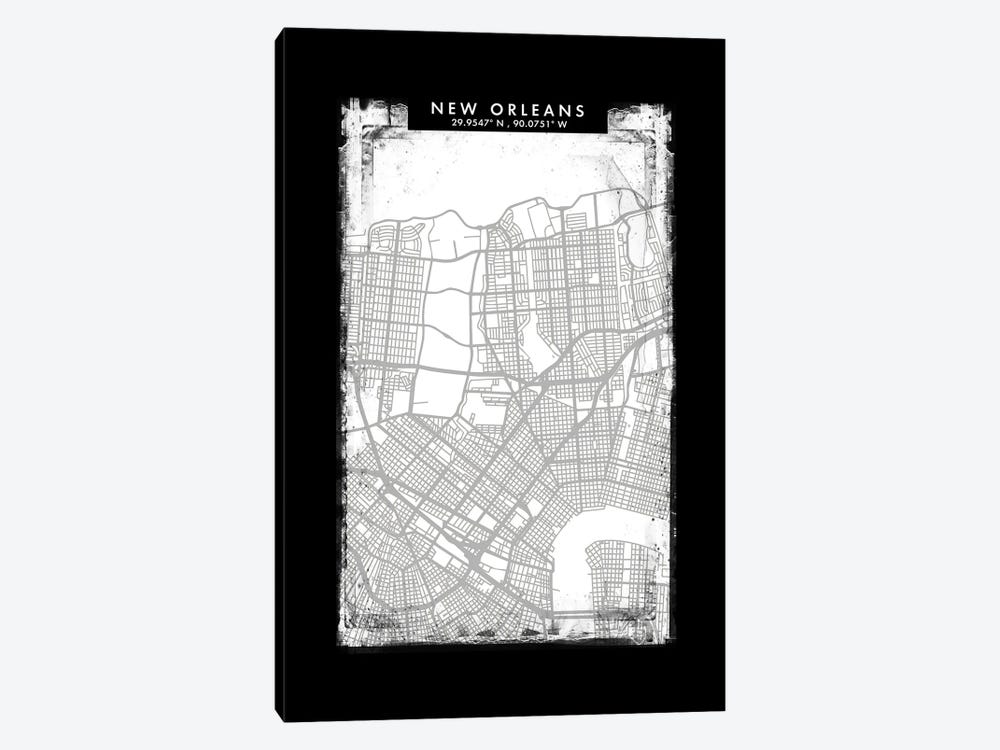 New Orleans City Map Black White Grey Style by WallDecorAddict 1-piece Canvas Print
