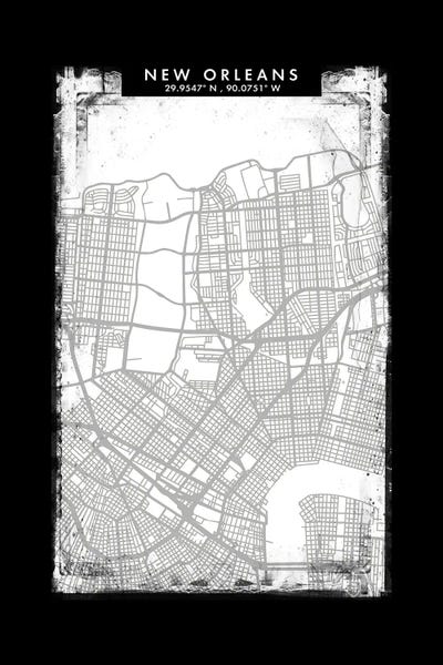 New Orleans Maps: New Orleans City Map Black White Grey Style by WallDecorAddict