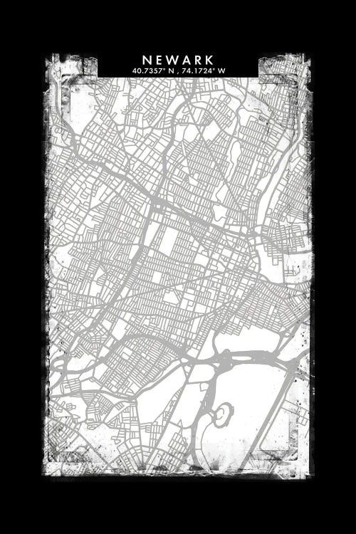 Newark City Map Black White Grey Style