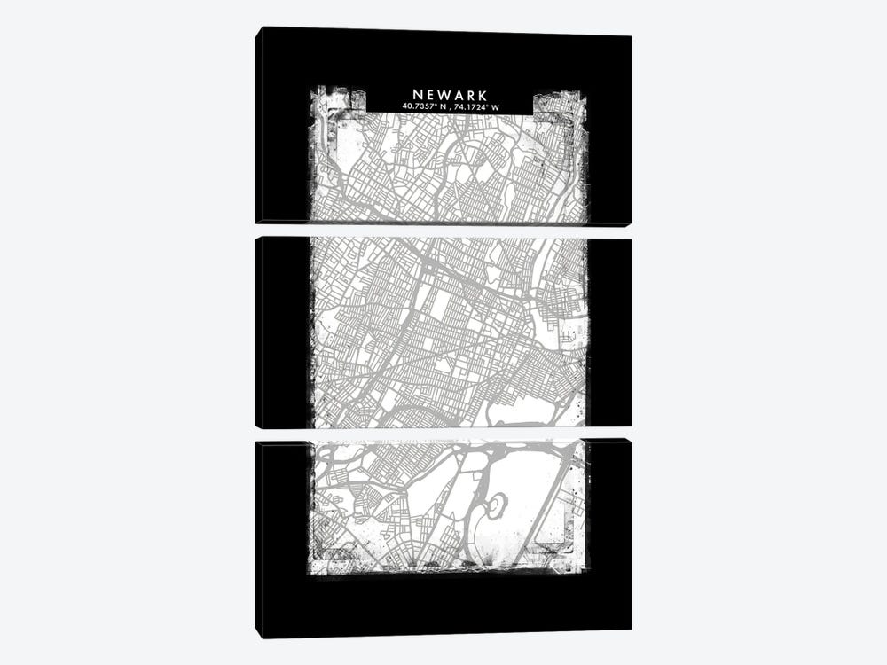 Newark City Map Black White Grey Style by WallDecorAddict 3-piece Canvas Artwork