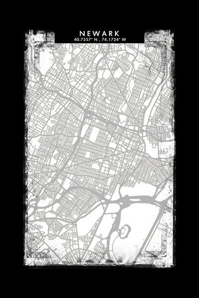 Newark City Map Black White Grey Style