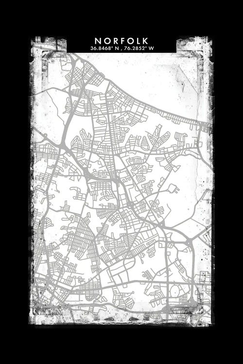 Norfolk City Map Black White Grey Style