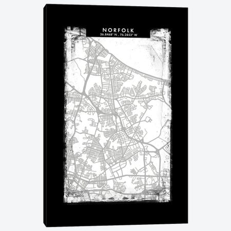 Norfolk City Map Black White Grey Style Canvas Print #WDA2076} by WallDecorAddict Canvas Art