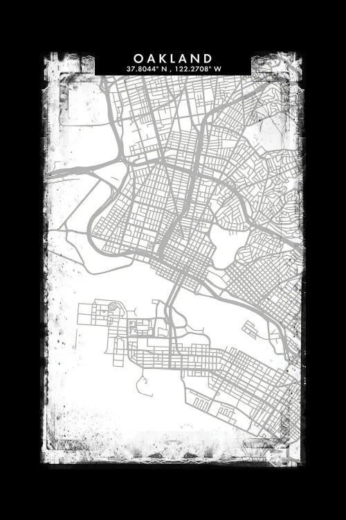 Oakland City Map Black White Grey Style