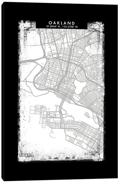 Oakland City Map Black White Grey Style Canvas Art Print - Oakland Art