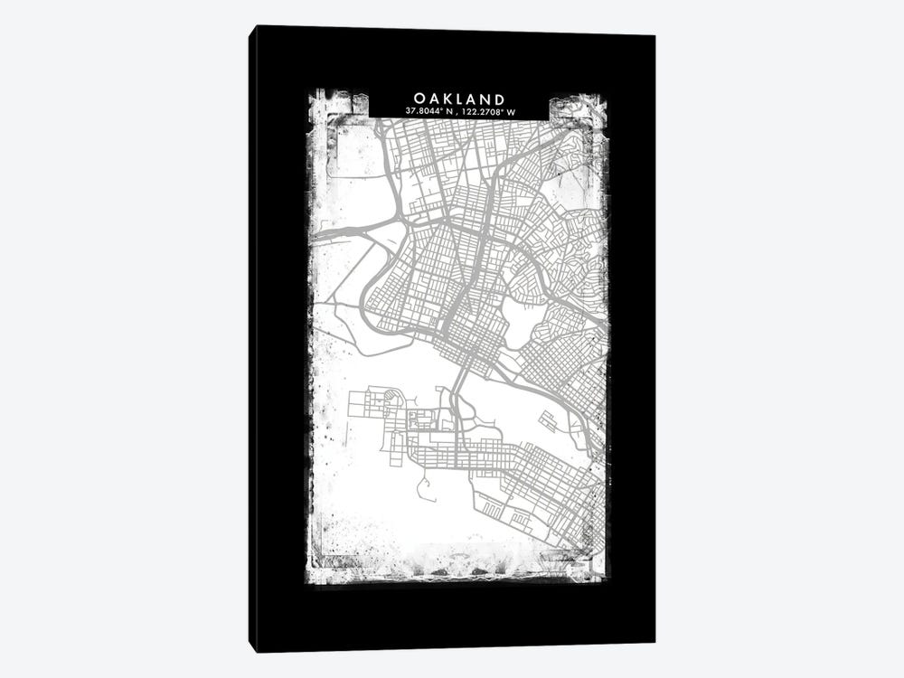 Oakland City Map Black White Grey Style by WallDecorAddict 1-piece Canvas Artwork