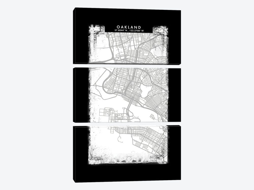 Oakland City Map Black White Grey Style by WallDecorAddict 3-piece Canvas Artwork