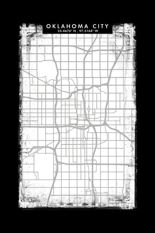 Oklahoma City Map Black White Grey Style by WallDecorAddict wall art