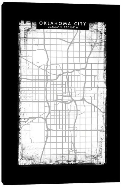Oklahoma City Map Black White Grey Style Canvas Art Print - Oklahoma Art