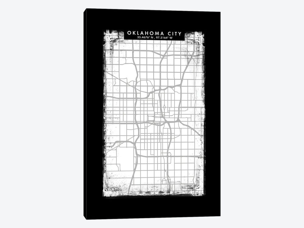 Oklahoma City Map Black White Grey Style by WallDecorAddict 1-piece Canvas Print