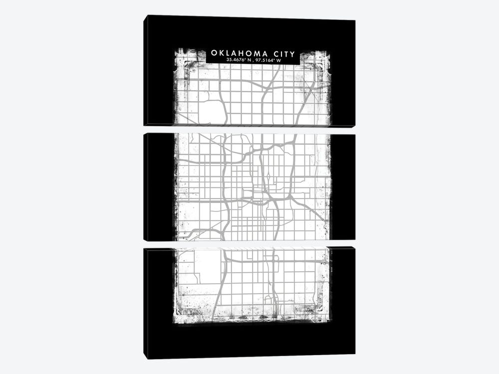 Oklahoma City Map Black White Grey Style by WallDecorAddict 3-piece Canvas Print