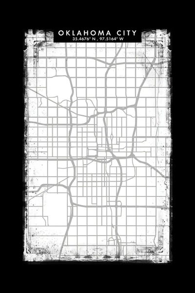 Oklahoma: Oklahoma City Map Black White Grey Style by WallDecorAddict