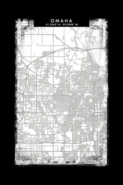 Omaha City Map Black White Grey Style