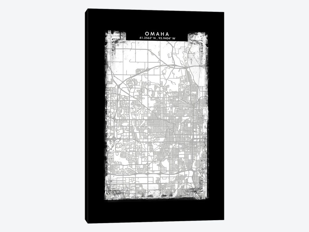 Omaha City Map Black White Grey Style by WallDecorAddict 1-piece Canvas Wall Art