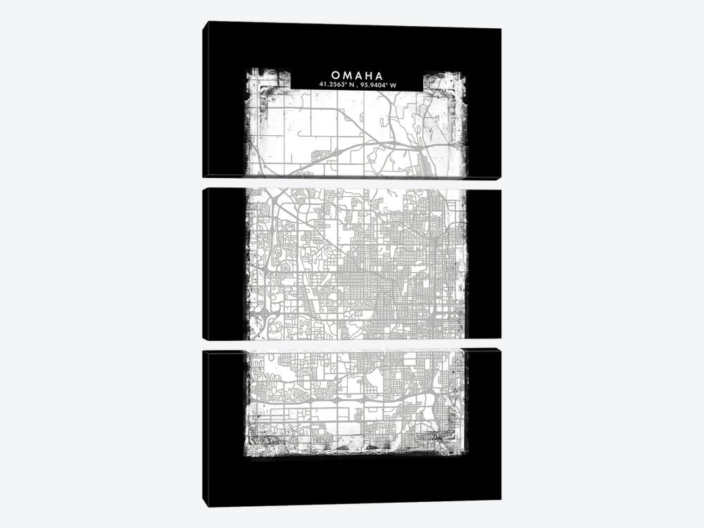 Omaha City Map Black White Grey Style by WallDecorAddict 3-piece Canvas Artwork