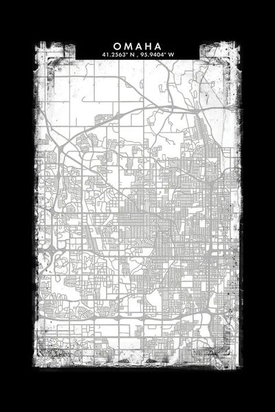 Omaha City Map Black White Grey Style