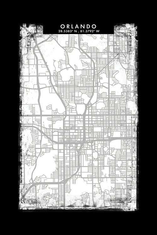 Orlando City Map Black White Grey Style