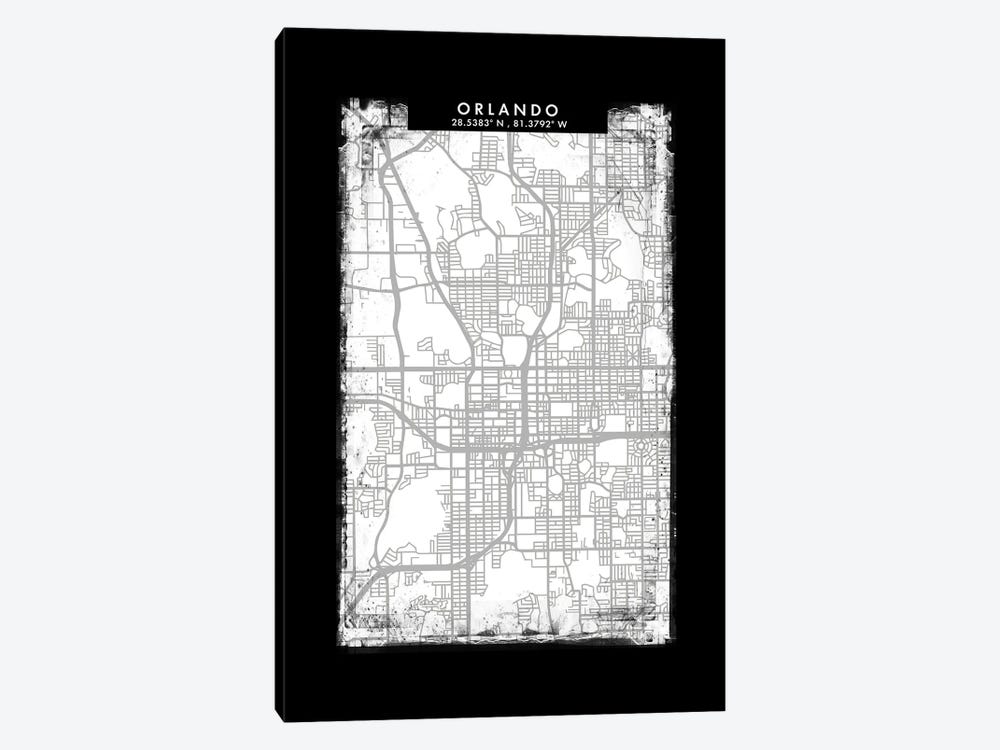 Orlando City Map Black White Grey Style by WallDecorAddict 1-piece Canvas Wall Art