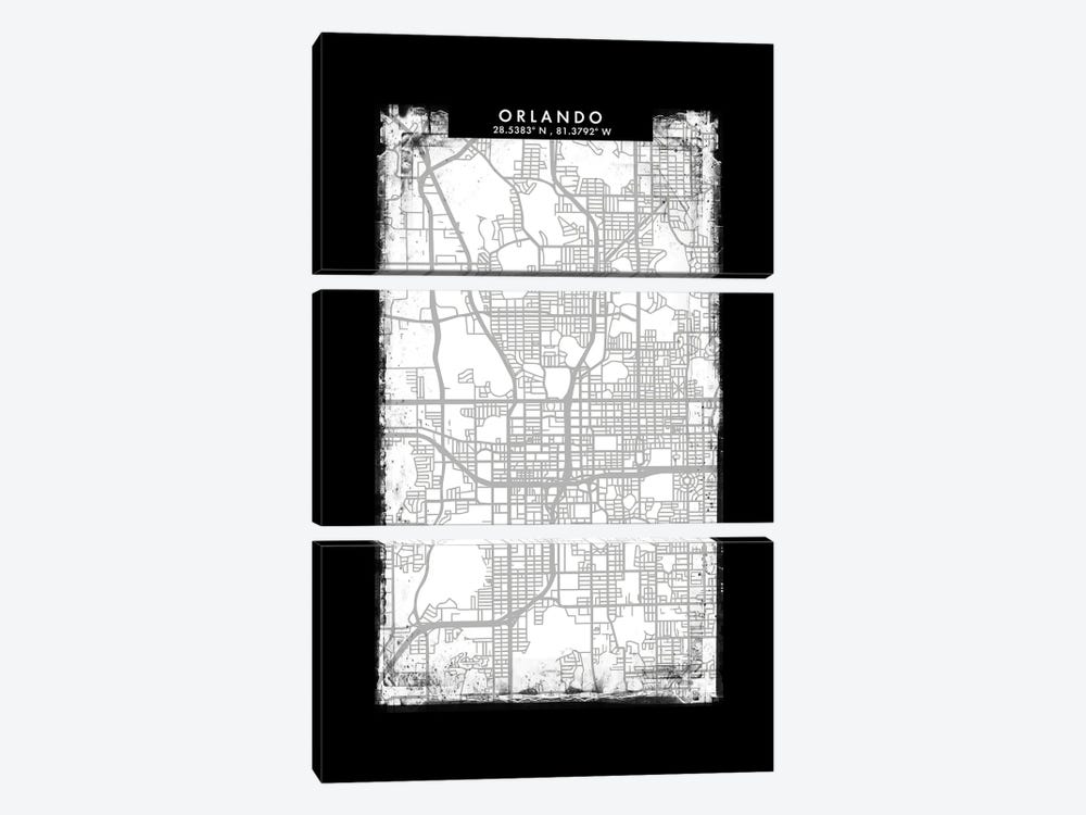 Orlando City Map Black White Grey Style by WallDecorAddict 3-piece Canvas Art