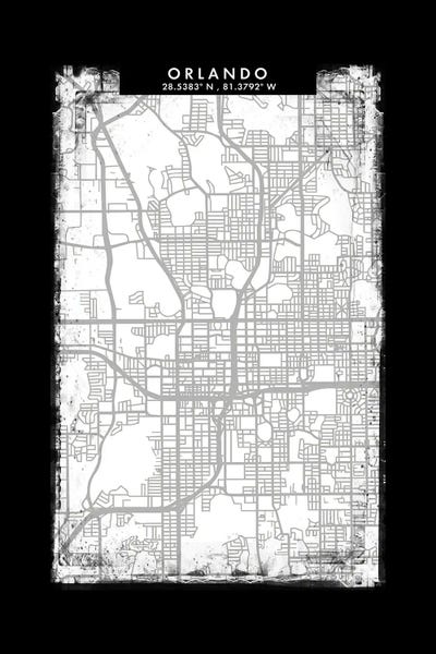 Orlando: Orlando City Map Black White Grey Style by WallDecorAddict