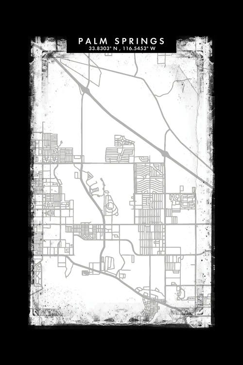 Palm Springs City Map Black White Grey Style