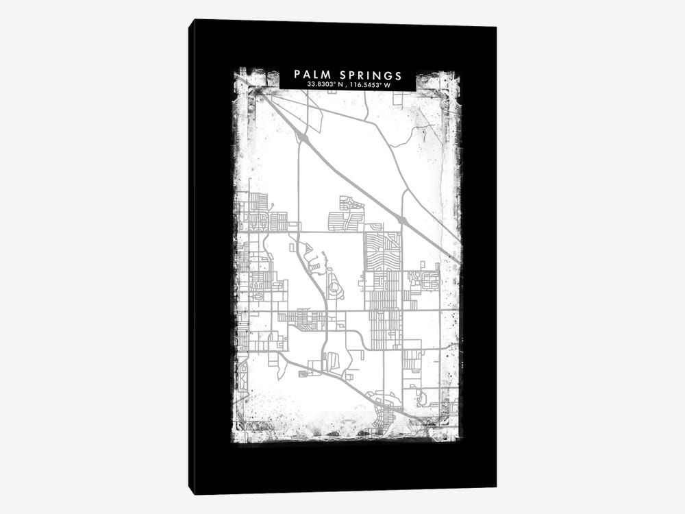 Palm Springs City Map Black White Grey Style by WallDecorAddict 1-piece Canvas Art Print