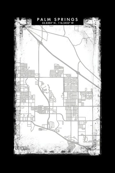 Palm Springs: Palm Springs City Map Black White Grey Style by WallDecorAddict