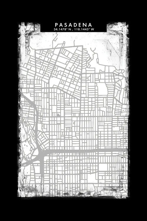 Pasadena City Map Black White Grey Style
