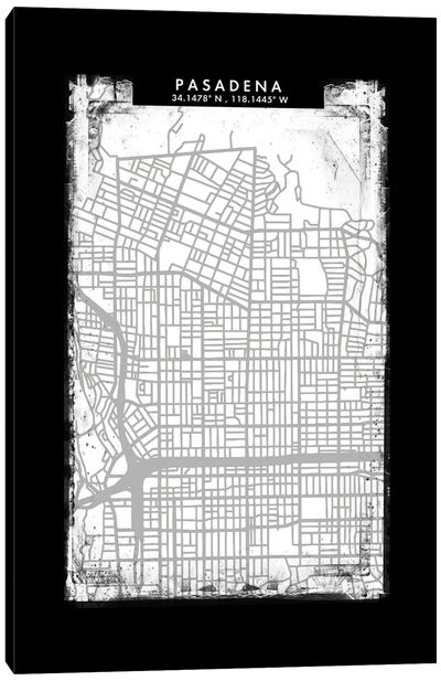 Pasadena City Map Black White Grey Style Canvas Art Print