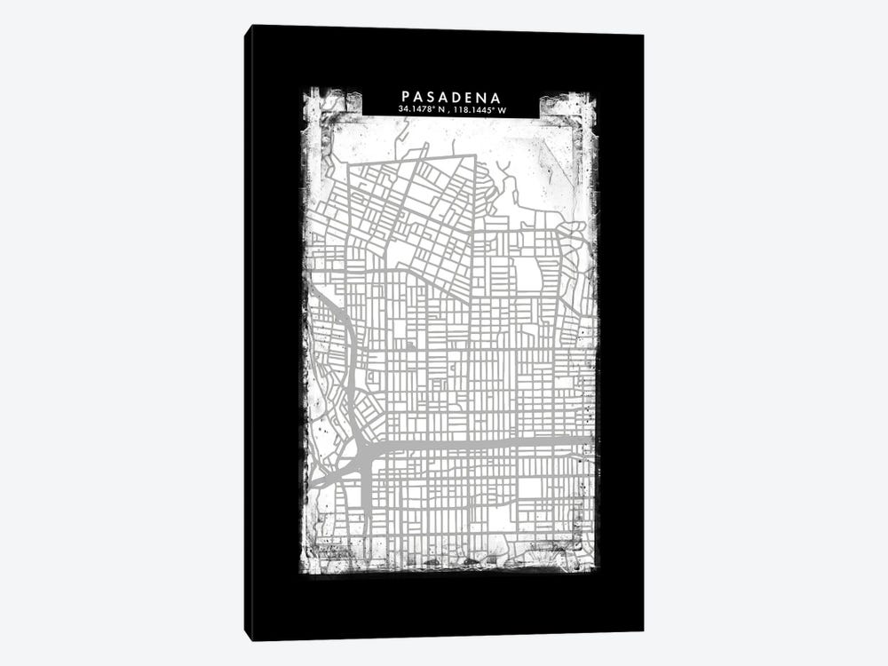 Pasadena City Map Black White Grey Style by WallDecorAddict 1-piece Canvas Wall Art