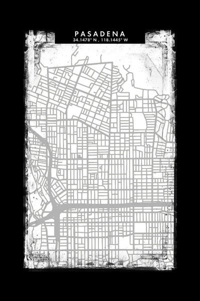 Pasadena City Map Black White Grey Style
