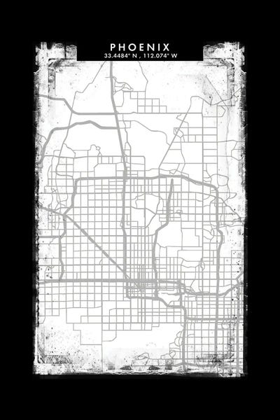 Phoenix City Map Black White Grey Style by WallDecorAddict art print