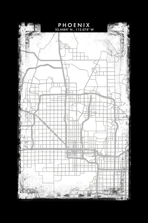 Phoenix City Map Black White Grey Style