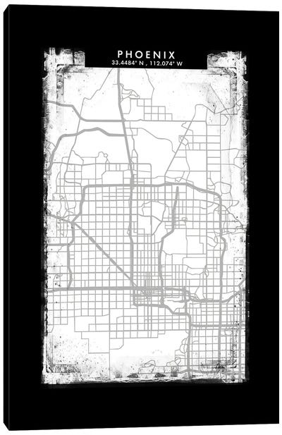 Phoenix City Map Black White Grey Style Canvas Art Print