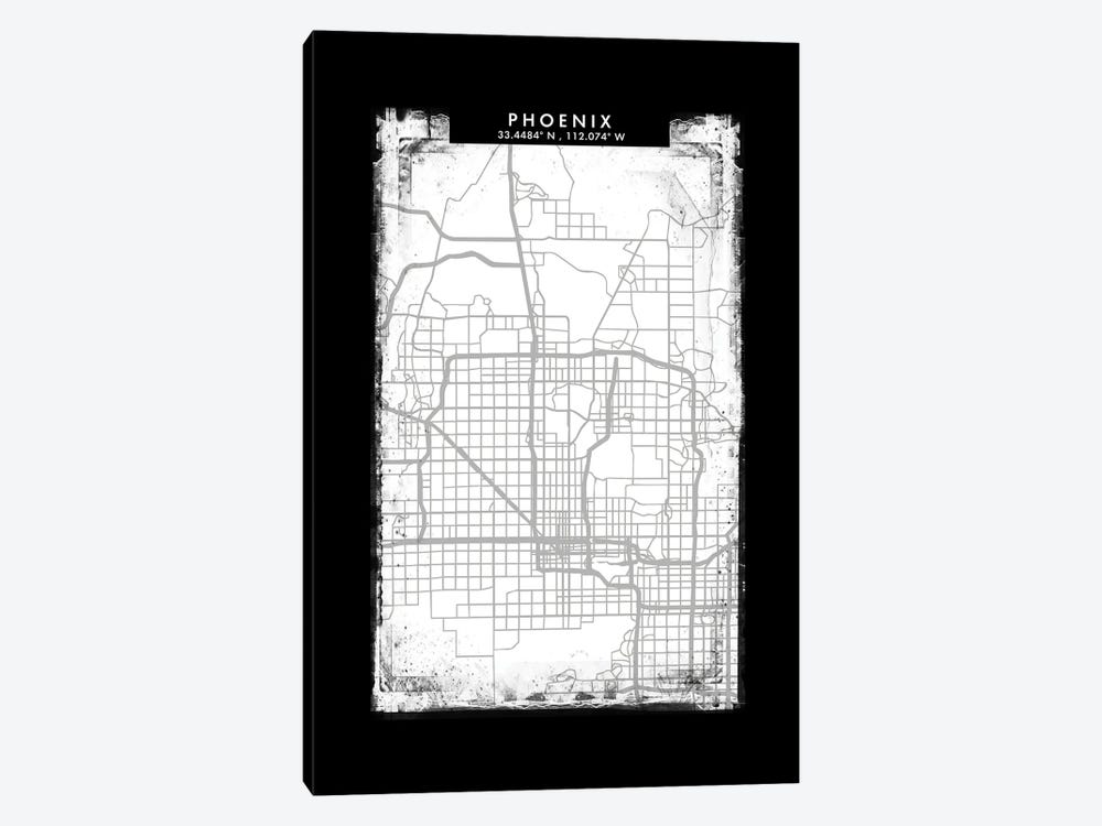 Phoenix City Map Black White Grey Style by WallDecorAddict 1-piece Canvas Print